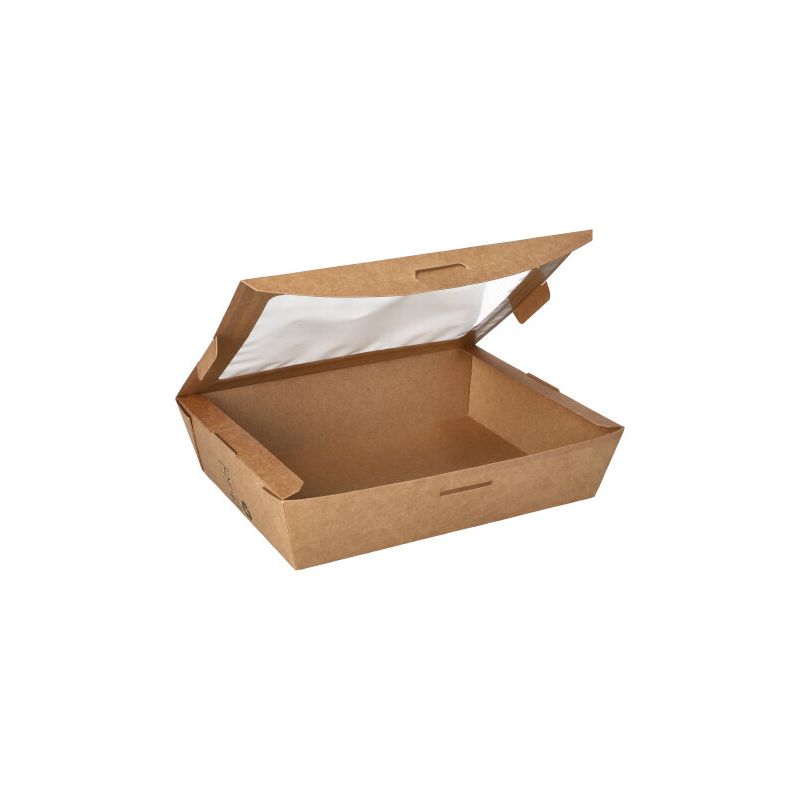 Feinkostboxen, Pappe mit Sichtfenster aus PLA "pure" eckig 1000 ml 15 x 19,5 cm x 4,5 cm braun "100% Fair" - Bild 1 Feinkostboxen, Pappe mit Sichtfenster aus PLA "pure" eckig 1000 ml 15 x 19,5 cm x 4,5 cm braun "100% Fair" - Bild 1