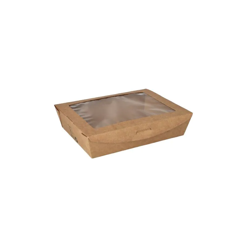 Feinkostboxen, Pappe mit Sichtfenster aus PLA "pure" eckig 1000 ml 15 x 19,5 cm x 4,5 cm braun "100% Fair" - Bild 3