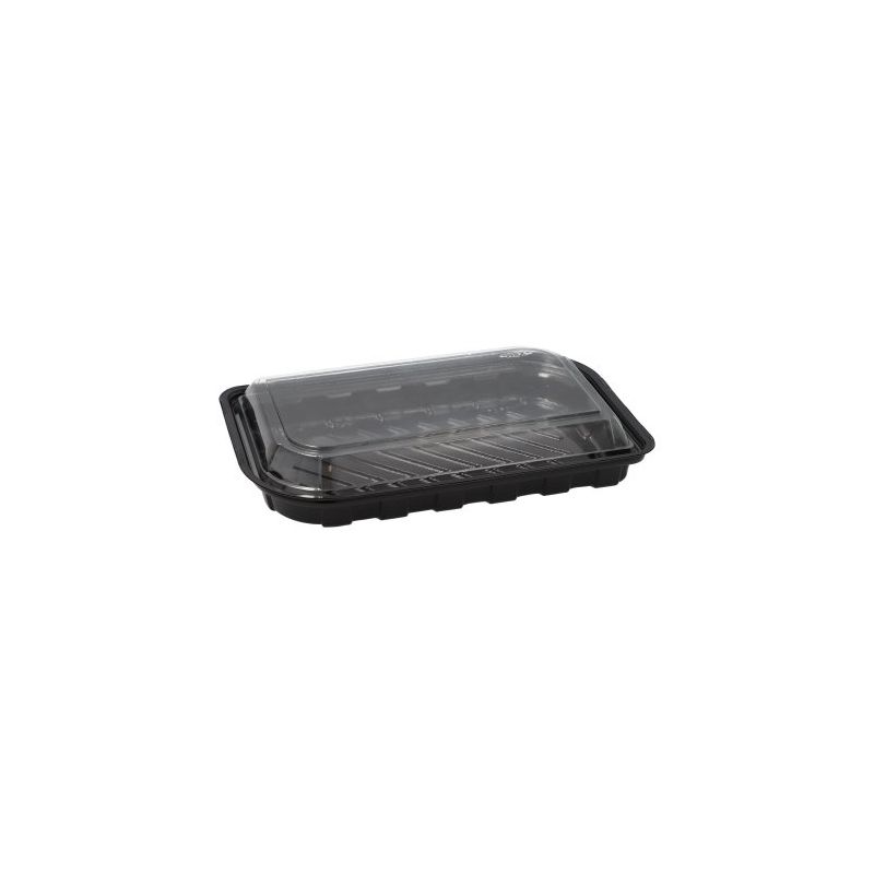 Sushi-Schalen rechteckig 21 x 13 cm x 4,3 cm schwarz mit transparentem Deckel - Bild 1 Sushi-Schalen rechteckig 21 x 13 cm x 4,3 cm schwarz mit transparentem Deckel - Bild 1