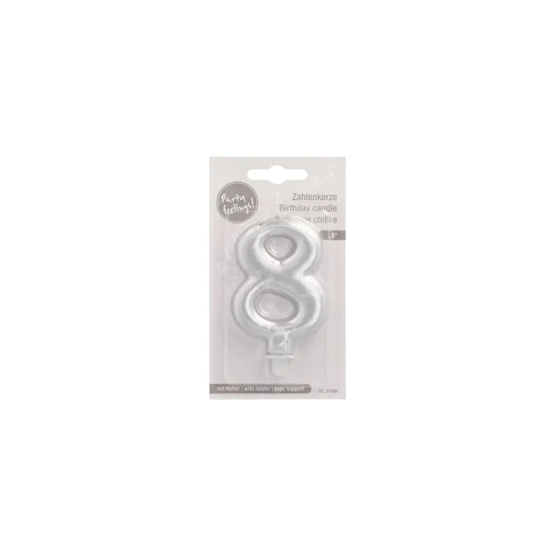 Zahlenkerze mit Halter 7 cm silber "8" - Bild 2