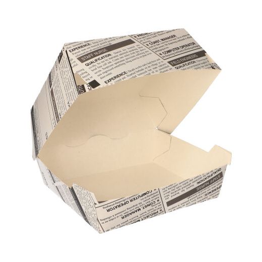 Burgerboxen, Pappe 7 cm x 12,5 cm x 12,5 cm "Newsprint" groß 1