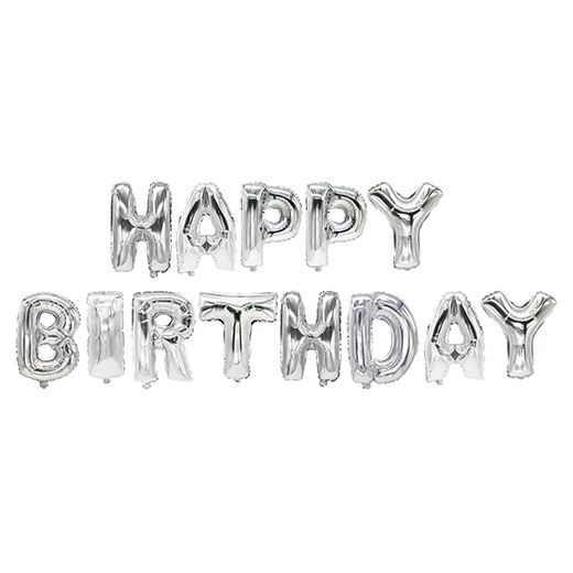 Folienluftballon-Set silber "Happy Birthday" 1