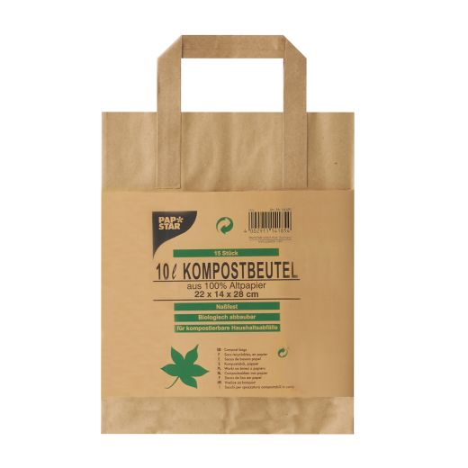 Kompostbeutel aus Papier mit Henkel 10 l 28 cm x 22 cm x 14 cm braun "bedruckt" 1