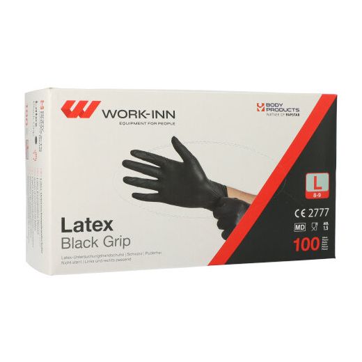 "WORK-INN/PS" Handschuhe, Latex puderfrei "Black Grip" schwarz Größe L 1
