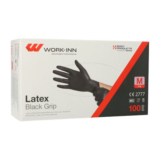 "WORK-INN/PS" Handschuhe, Latex puderfrei "Black Grip" schwarz Größe M 1