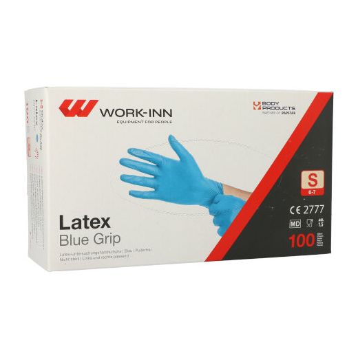 "WORK-INN" Handschuhe, Latex puderfrei blau "Blue Grip" Größe S 1