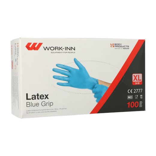 "WORK-INN" Handschuhe, Latex puderfrei blau "Blue Grip" Größe XL 1