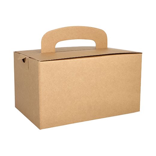 Lunch-Boxen, Pappe "pure" eckig 12,5 cm x 15,5 cm x 22,5 cm braun mit Tragegriff 1