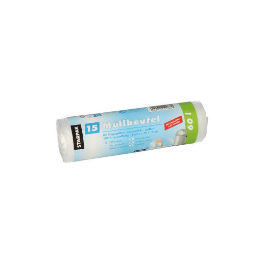 Müllbeutel mit Tragegriffen, HDPE 60 l 75 cm x 65 cm transparent 1