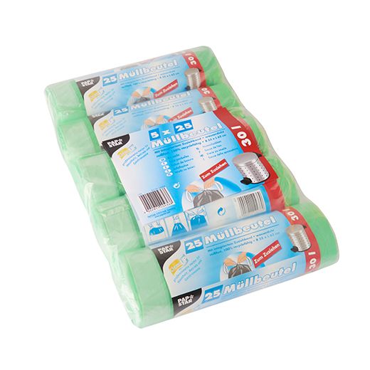 Müllbeutel mit Zugband, HDPE 30 l 62 cm x 55 cm grün 1