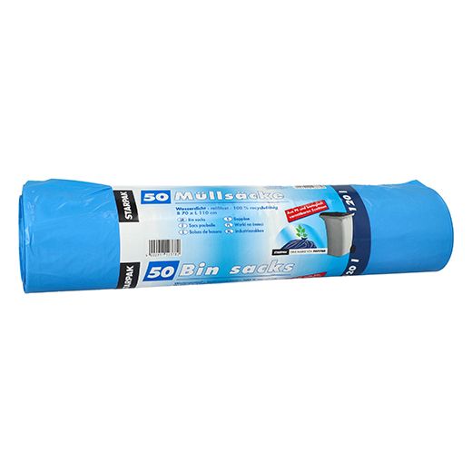 Müllsäcke, HDPE 120 l 110 cm x 70 cm blau mit biologisch verrottbaren Zusätzen 1