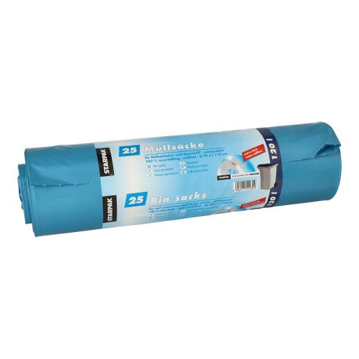 Müllsäcke, LDPE 120 l 110 cm x 70 cm blau extra stark und extra reißfest 1