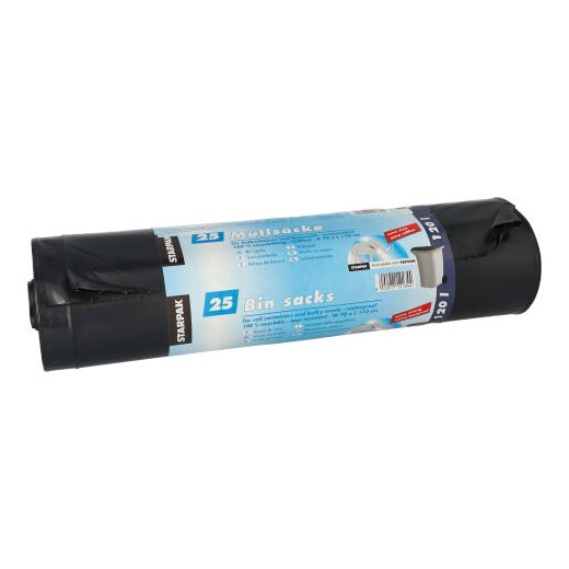 Müllsäcke, LDPE 120 l 110 cm x 70 cm schwarz extra stark und extra reißfest 1