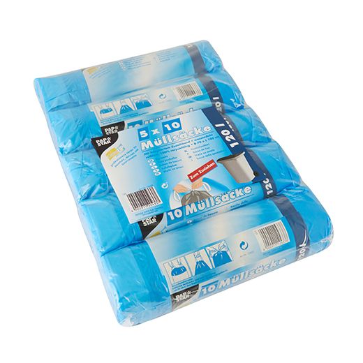 Müllsäcke mit Zugband, HDPE 120 l 100 cm x 70 cm blau 1