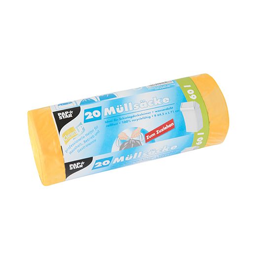 Müllsäcke mit Zugband, HDPE 60 l 71 cm x 64,5 cm gelb 1