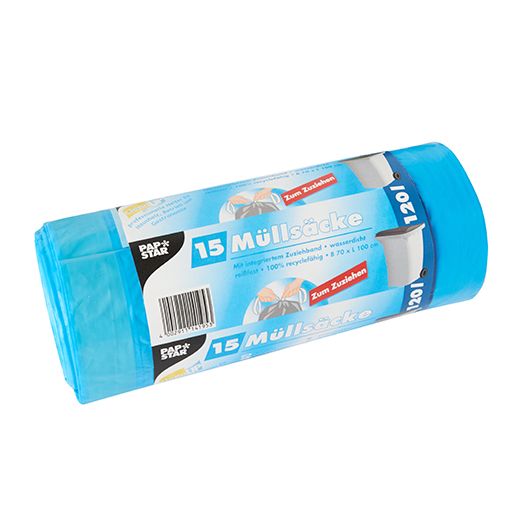 Müllsäcke mit Zugband, LDPE 120 l 100 cm x 70 cm blau 1