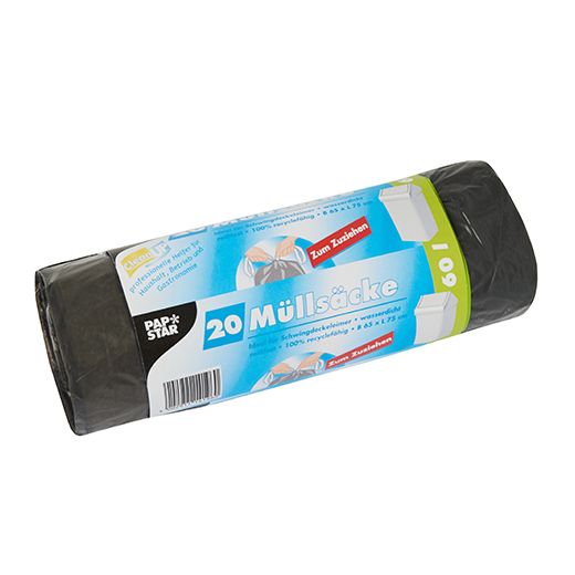 Müllsäcke mit Zugband, LDPE 60 l 75 cm x 65 cm grau 1