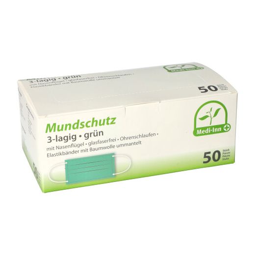 "Medi-Inn®" Mundschutz Type II 3-lagig 9 cm x 17,5 cm grün mit Nasenbügel 1