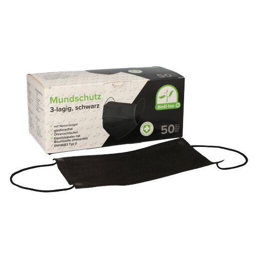 "Medi-Inn®" Mundschutz Type II 3-lagig 9 cm x 17,5 cm schwarz mit Nasenbügel 1