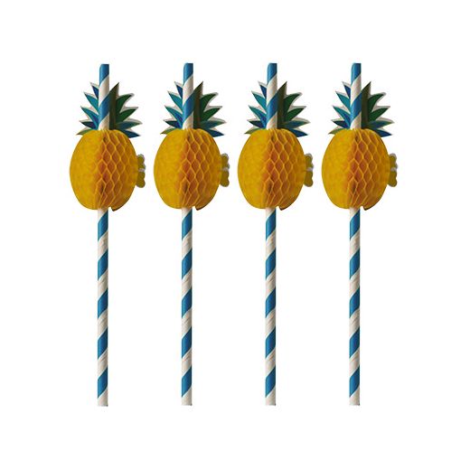 Trinkhalme, Papier Ø 6 mm · 20 cm blau/weiss "Pineapple" 1