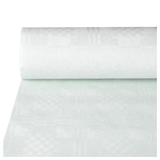Papiertischtuch mit Damastprägung 25 m x 1 m weiss 1