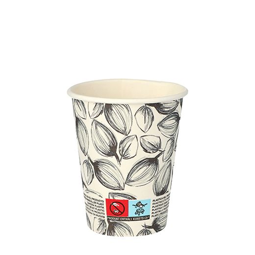 Trinkbecher, Pappe "To Go" 0,2 l Ø 8 cm · 9,1 cm weiss "Leaves" 1