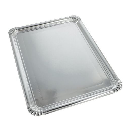Servierplatten, Pappe, PET-beschichtet eckig 34 cm x 45,5 cm silber 1
