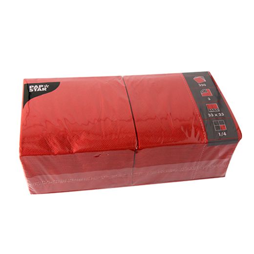 Servietten, 3-lagig 1/4-Falz 33 cm x 33 cm rot 1