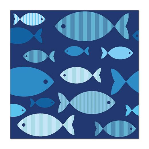 Servietten, 3-lagig 1/4-Falz 33 cm x 33 cm "Blue Fish" 1