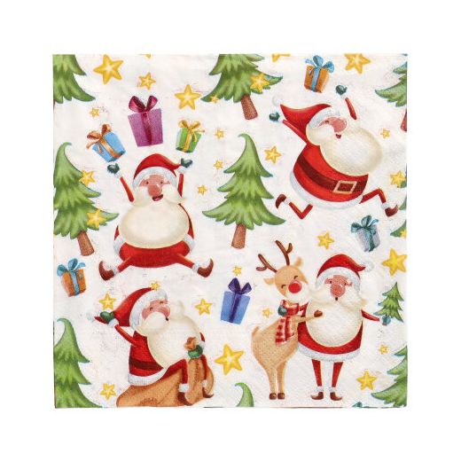 Servietten, 3-lagig 1/4-Falz 33 cm x 33 cm "Happy Santa" 1