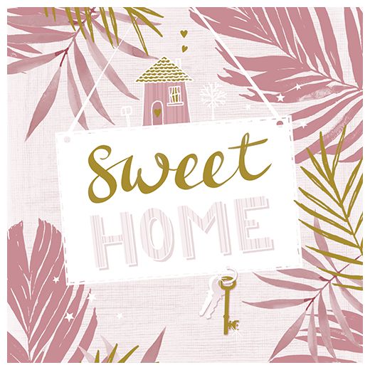 Servietten, 3-lagig 1/4-Falz 33 cm x 33 cm rosa "Sweet Home" 1