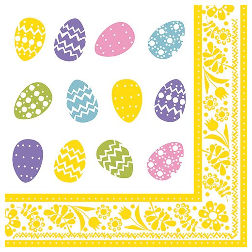Servietten, 3-lagig 1/4-Falz 40 cm x 40 cm "Coloured Eggs" 1