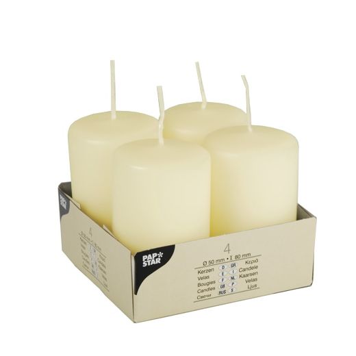 Stumpenkerzen Ø 50 mm · 80 mm elfenbein "Ivory" mit Flachkopf 1