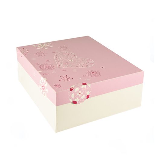 Tortenkartons, mit Deckel, Pappe eckig 30 cm x 30 cm x 13 cm weiss/rosa "Lovely Flowers" 1