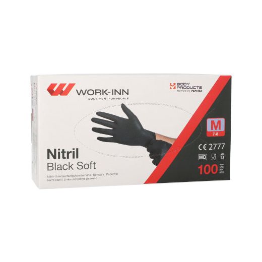 "WORK-INN/PS" Handschuhe, Nitril puderfrei "Black Soft" schwarz Größe M 1