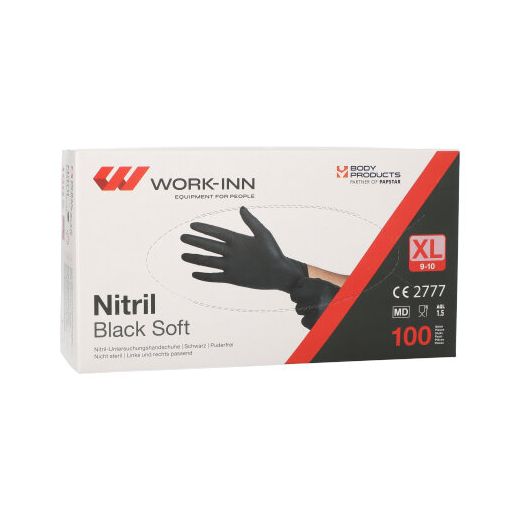 "WORK-INN/PS" Handschuhe, Nitril puderfrei "Black Soft" schwarz Größe XL 1