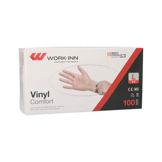 "WORK-INN/PS" Handschuhe, Vinyl puderfrei "Comfort" transparent Größe L 1