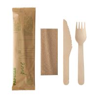 Besteckset, Holz "pure" : Messer, Gabel, Serviette in Papierbeutel