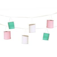 Deko-Girlande 3,6 m weiss/mint/rosa "Pastel" mit 8 Laternen