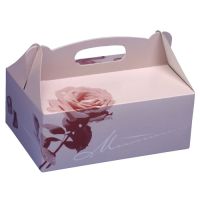 Gebäck-Kartons, Pappe eckig 26 cm x 22 cm x 9 cm rosé mit Tragegriff