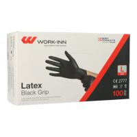 "WORK-INN/PS" Handschuhe, Latex puderfrei "Black Grip" schwarz Größe L