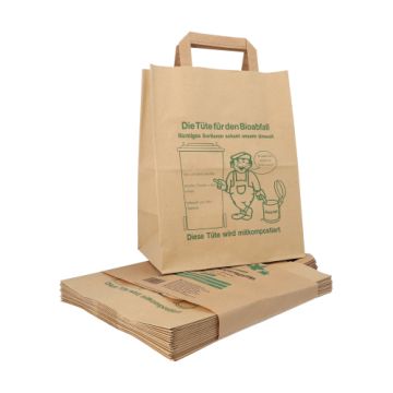 Kompostbeutel aus Papier mit Henkel 10 l 28 cm x 22 cm x 14 cm braun "bedruckt"