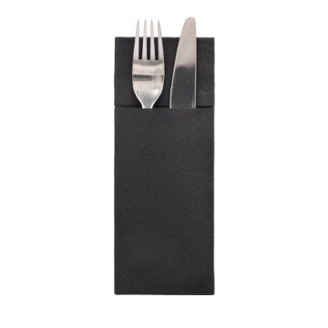 Bestecktaschen, Airlaid 40 cm x 33 cm schwarz mit Besteckfalz