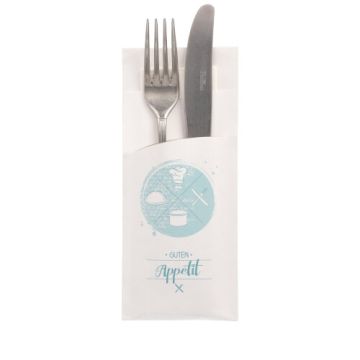 Bestecktaschen 20 cm x 8,5 cm weiss "Guten Appetit" inkl. weißer Serviette