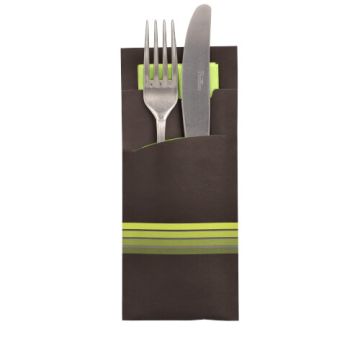Bestecktaschen 20 cm x 8,5 cm schwarz/limone "Stripes" inkl. farbiger Serviette