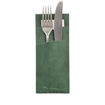 Bestecktaschen 20 cm x 8,5 cm dunkelgrün inkl. weißer Serviette