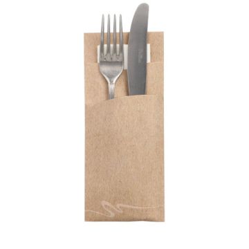 Bestecktaschen 20 cm x 8,5 cm natur inkl. weißer Serviette