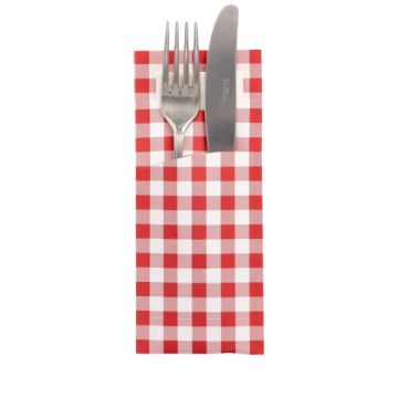 Bestecktaschen 20 cm x 8,5 cm rot "Vichy Karo" inkl. weißer Serviette