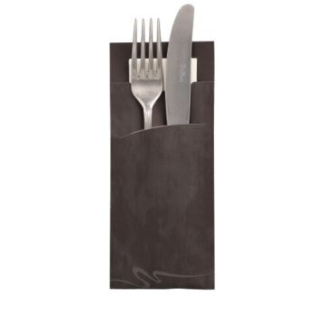 Bestecktaschen 20 cm x 8,5 cm schwarz inkl. weißer Serviette