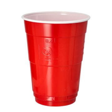 Bierbecher, PS 0,4 l Ø 9,5 cm · 12 cm rot/weiss